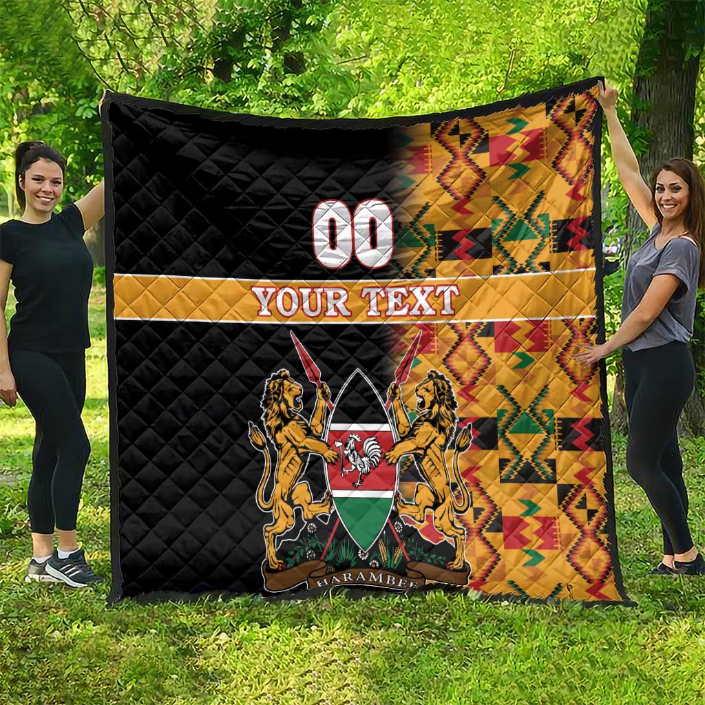 Custom Kenya Coat Of Arms Quilt With Kente Patterns - Wonder Print Shop