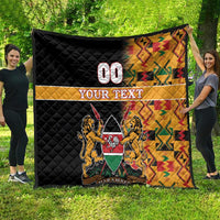 Custom Kenya Coat Of Arms Quilt With Kente Patterns - Wonder Print Shop