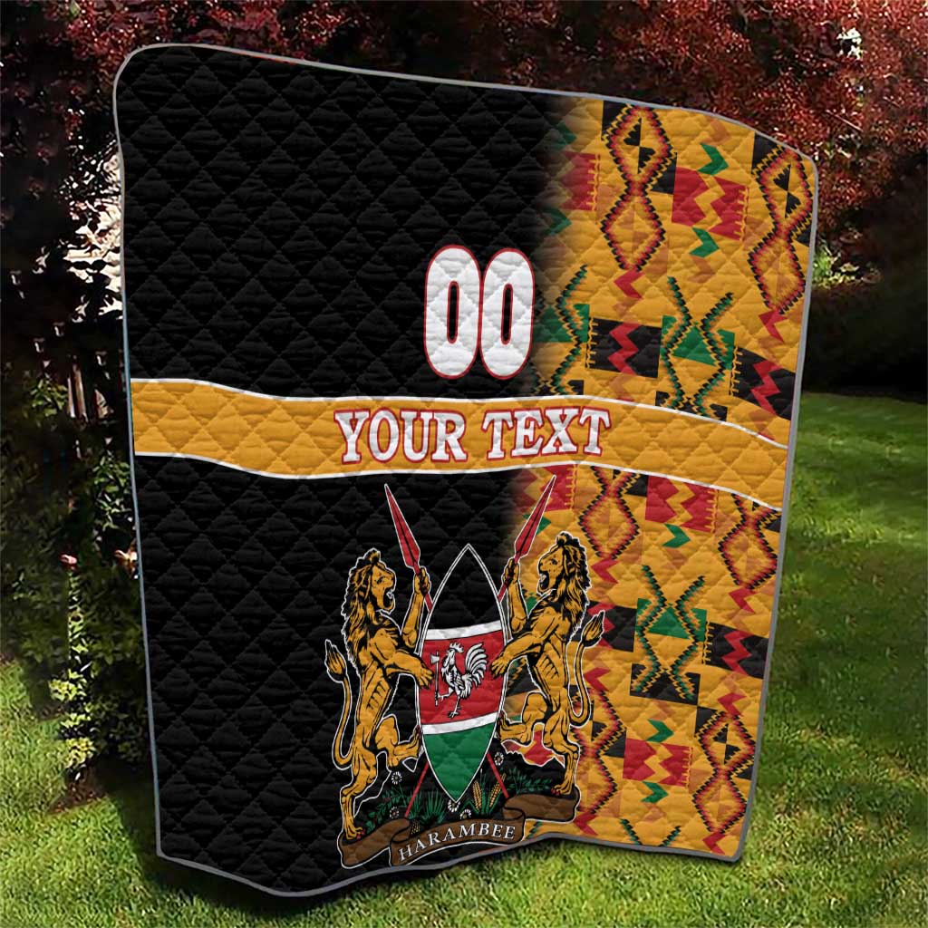 Custom Kenya Coat Of Arms Quilt With Kente Patterns - Wonder Print Shop