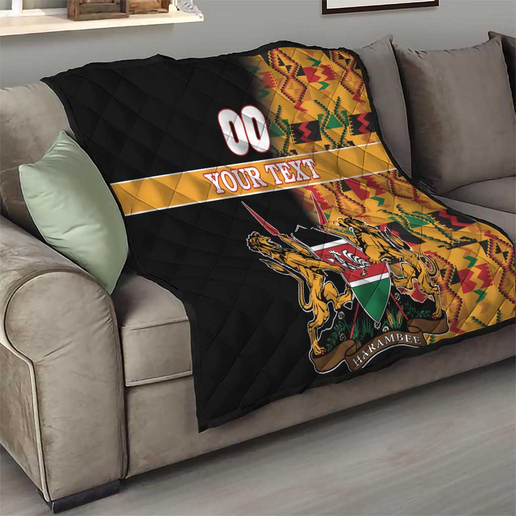 Custom Kenya Coat Of Arms Quilt With Kente Patterns - Wonder Print Shop