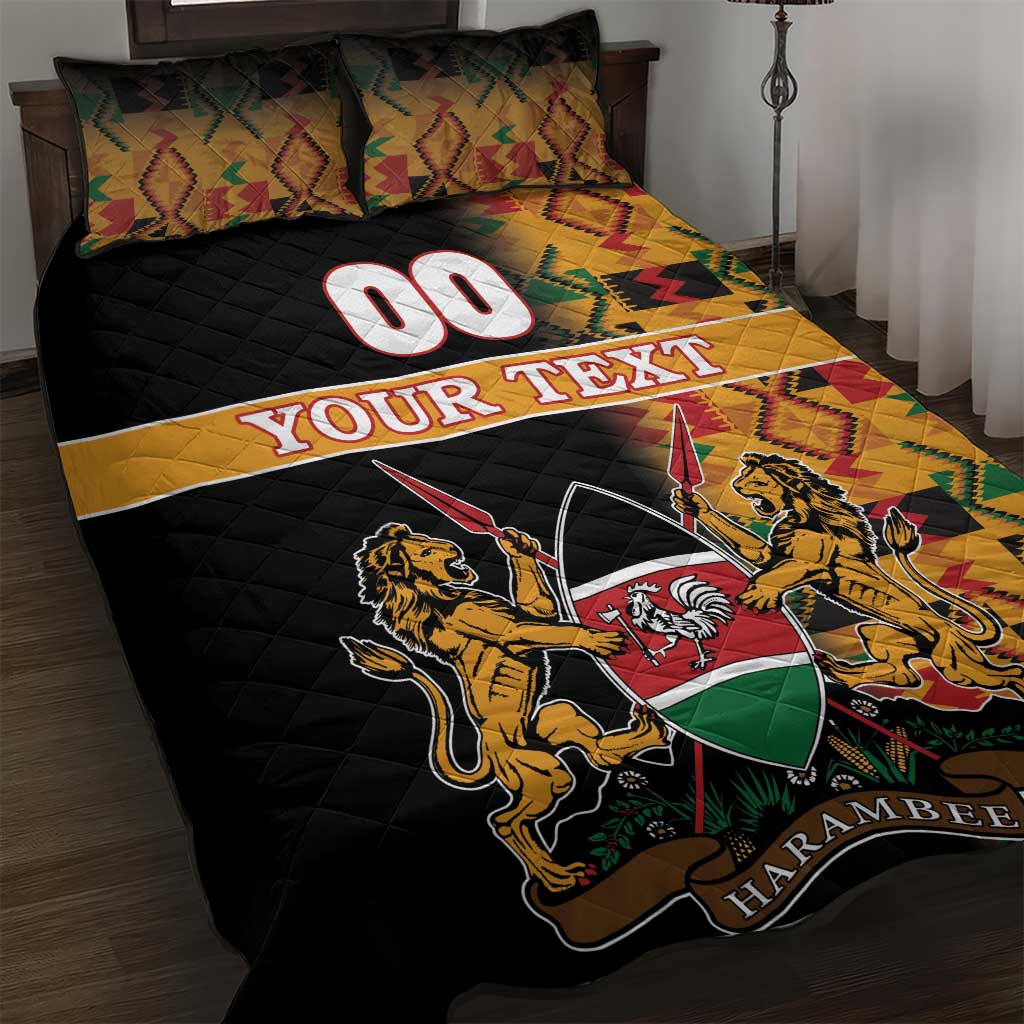 Custom Kenya Coat Of Arms Quilt Bed Set With Kente Patterns - Wonder Print Shop