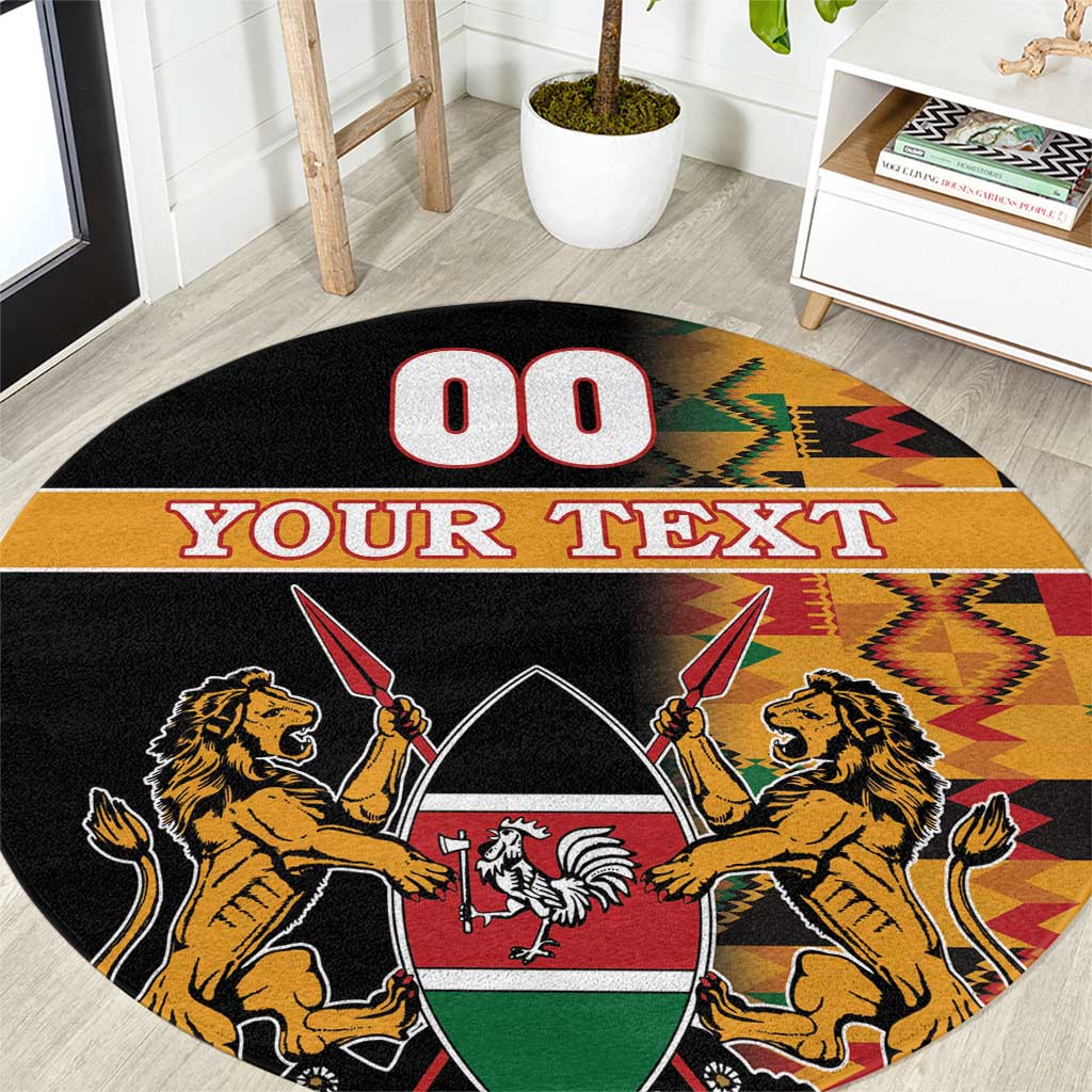 Custom Kenya Coat Of Arms Round Carpet With Kente Patterns