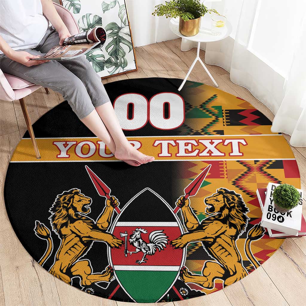 Custom Kenya Coat Of Arms Round Carpet With Kente Patterns