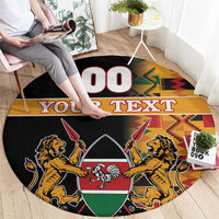 Custom Kenya Coat Of Arms Round Carpet With Kente Patterns