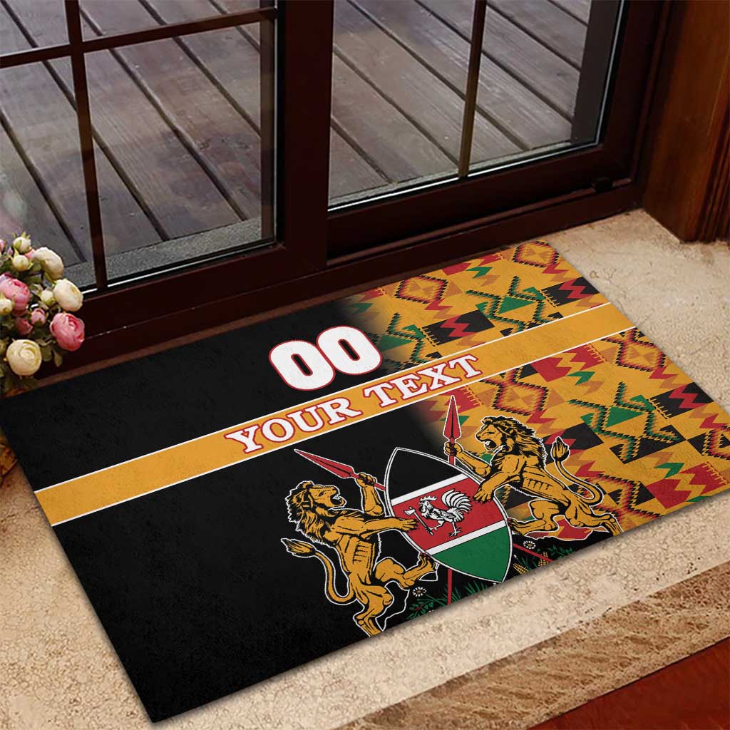 Custom Kenya Coat Of Arms Rubber Doormat With Kente Patterns - Wonder Print Shop