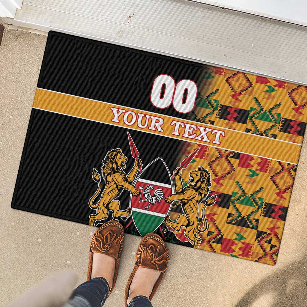 Custom Kenya Coat Of Arms Rubber Doormat With Kente Patterns - Wonder Print Shop