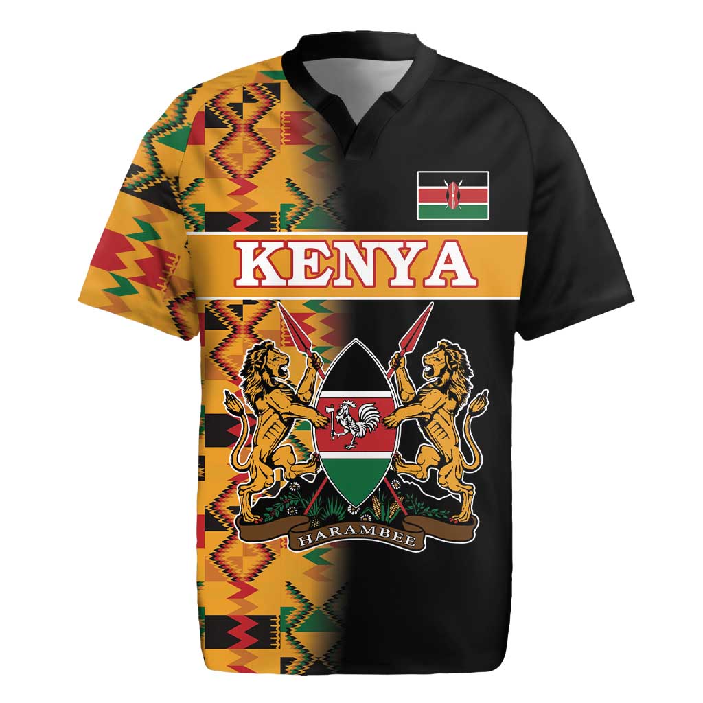 Custom Kenya Coat Of Arms Rugby Jersey With Kente Patterns - Wonder Print Shop