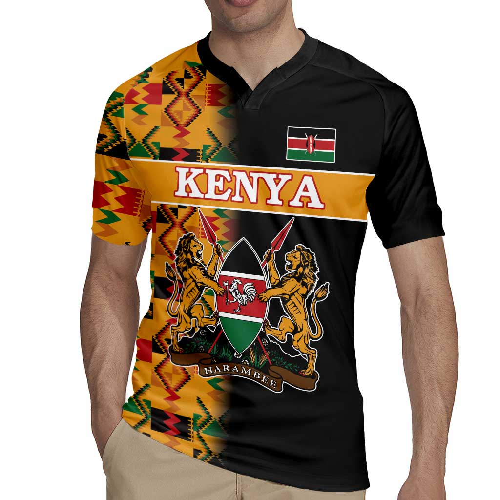 Custom Kenya Coat Of Arms Rugby Jersey With Kente Patterns - Wonder Print Shop