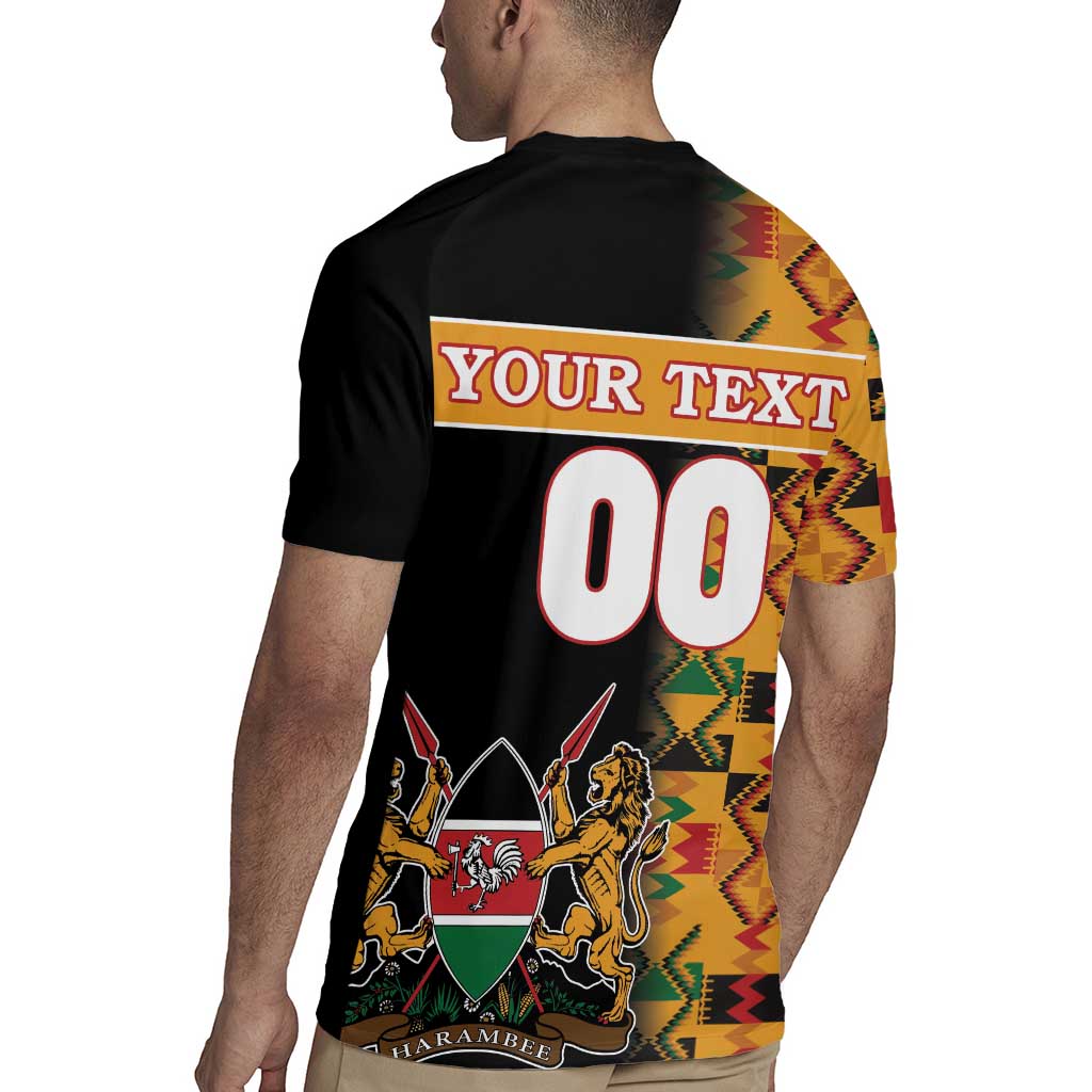 Custom Kenya Coat Of Arms Rugby Jersey With Kente Patterns - Wonder Print Shop