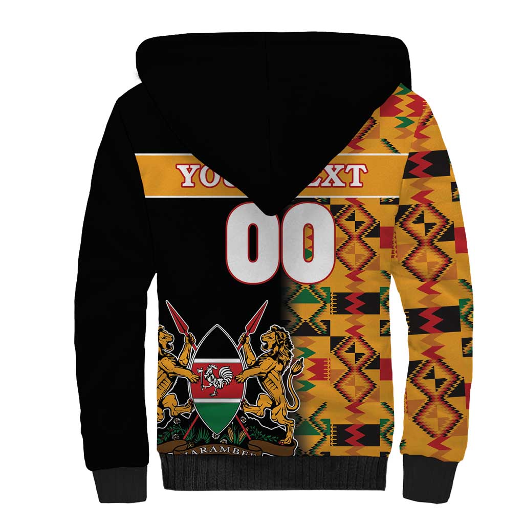 Custom Kenya Coat Of Arms Sherpa Hoodie With Kente Patterns - Wonder Print Shop