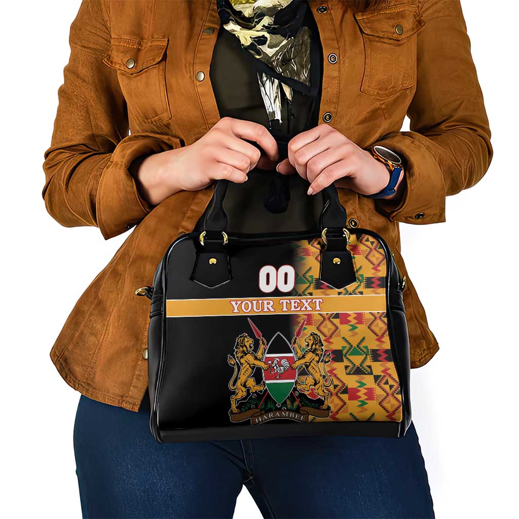 Custom Kenya Coat Of Arms Shoulder Handbag With Kente Patterns