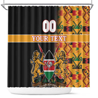 Custom Kenya Coat Of Arms Shower Curtain With Kente Patterns
