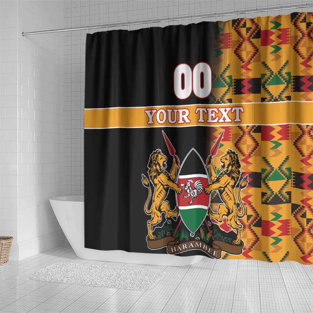 Custom Kenya Coat Of Arms Shower Curtain With Kente Patterns