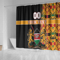 Custom Kenya Coat Of Arms Shower Curtain With Kente Patterns