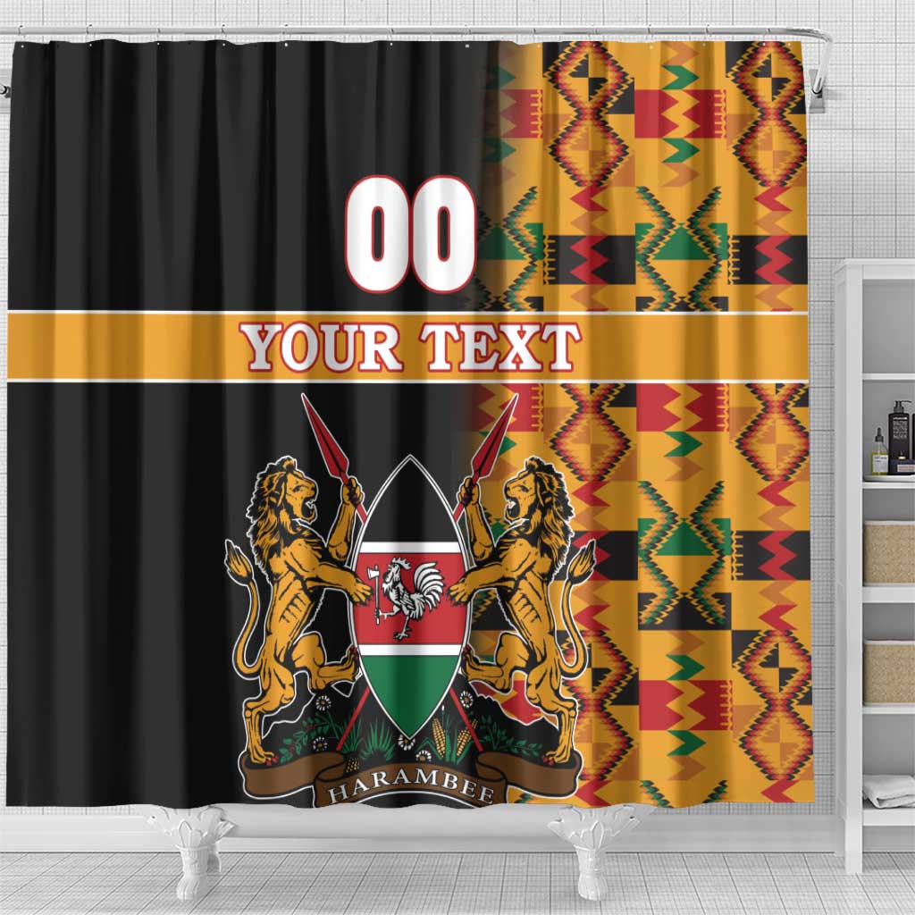 Custom Kenya Coat Of Arms Shower Curtain With Kente Patterns