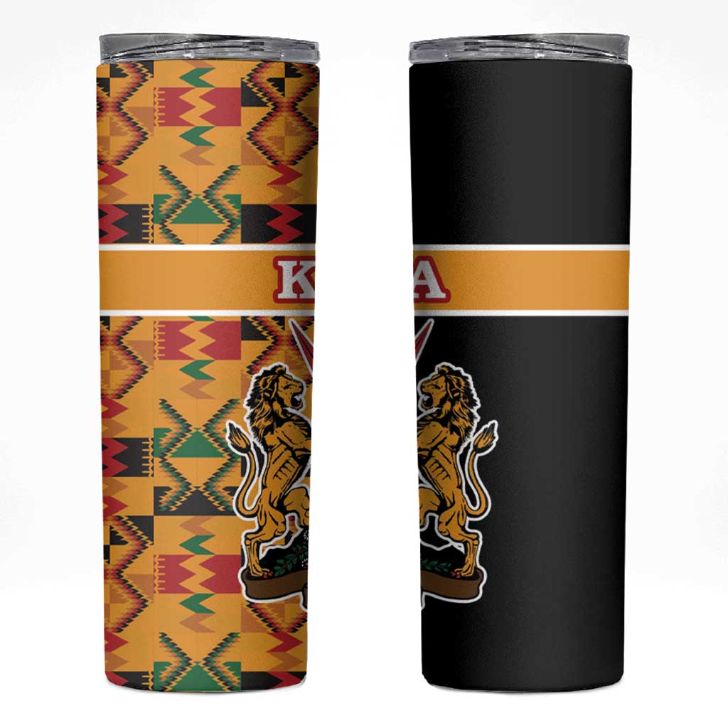 Kenya Coat Of Arms Skinny Tumbler With Kente Patterns - Wonder Print Shop