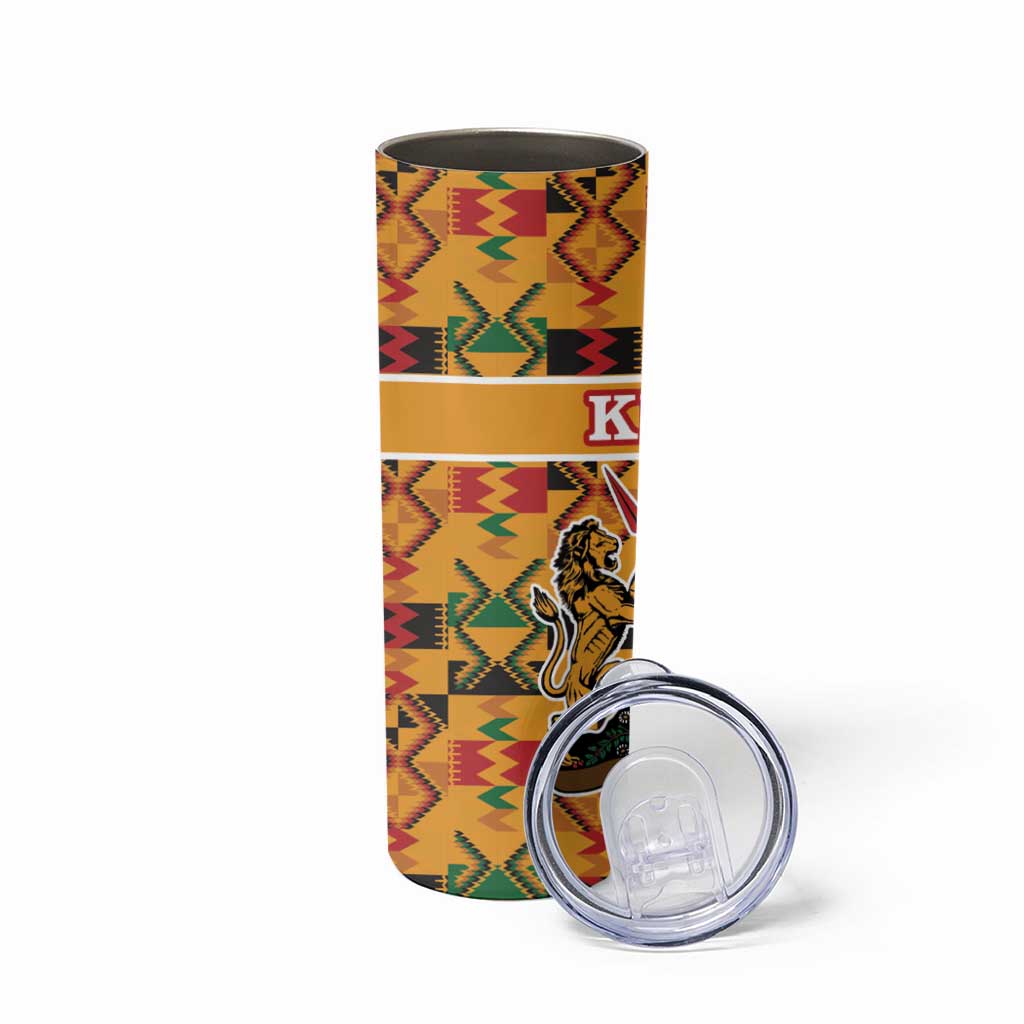 Kenya Coat Of Arms Skinny Tumbler With Kente Patterns - Wonder Print Shop