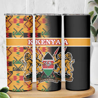 Kenya Coat Of Arms Skinny Tumbler With Kente Patterns - Wonder Print Shop