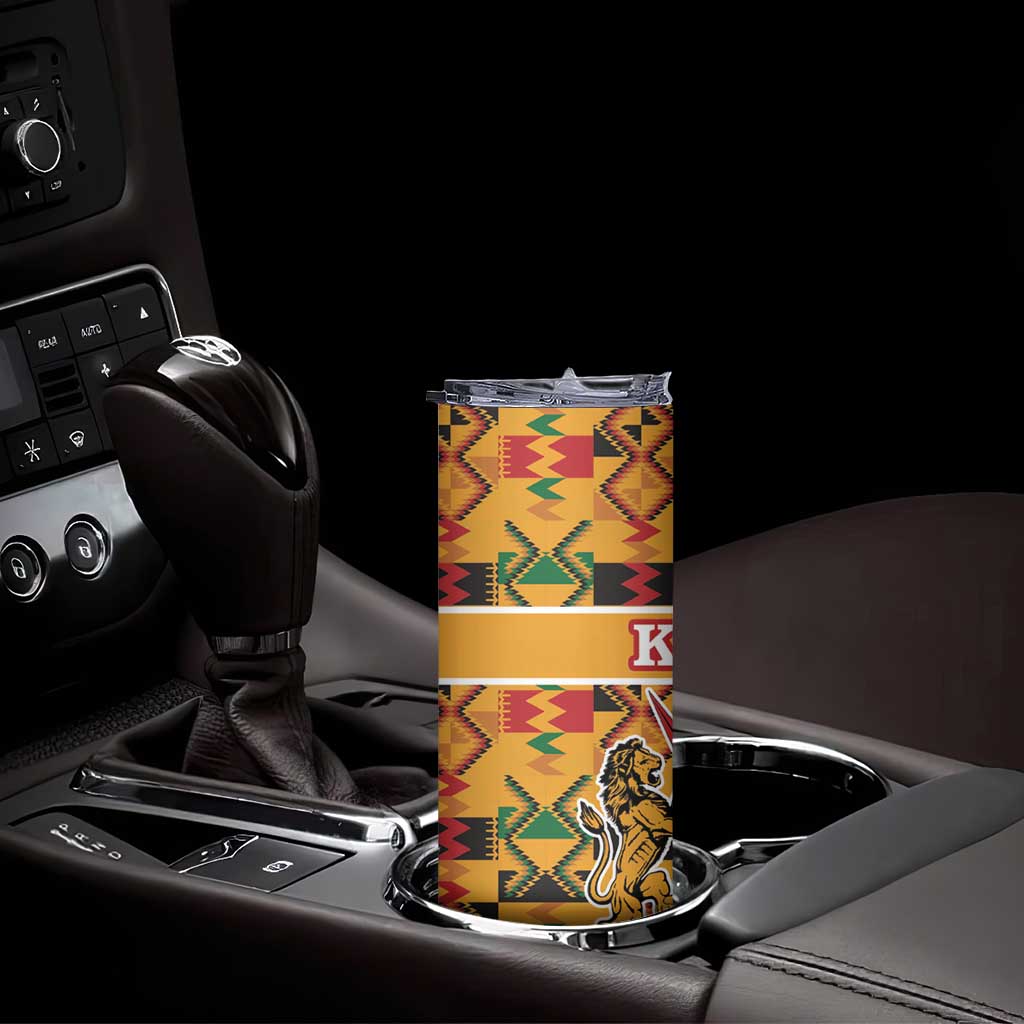 Kenya Coat Of Arms Skinny Tumbler With Kente Patterns - Wonder Print Shop