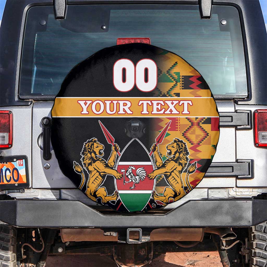 Custom Kenya Coat Of Arms Spare Tire Cover With Kente Patterns - Wonder Print Shop