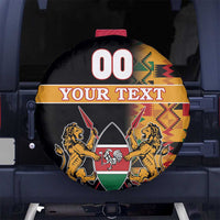 Custom Kenya Coat Of Arms Spare Tire Cover With Kente Patterns - Wonder Print Shop