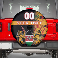 Custom Kenya Coat Of Arms Spare Tire Cover With Kente Patterns - Wonder Print Shop