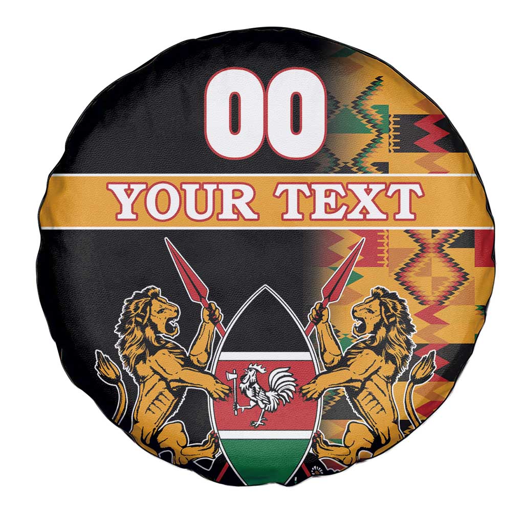 Custom Kenya Coat Of Arms Spare Tire Cover With Kente Patterns - Wonder Print Shop