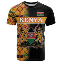 Custom Kenya Coat Of Arms T Shirt With Kente Patterns - Wonder Print Shop