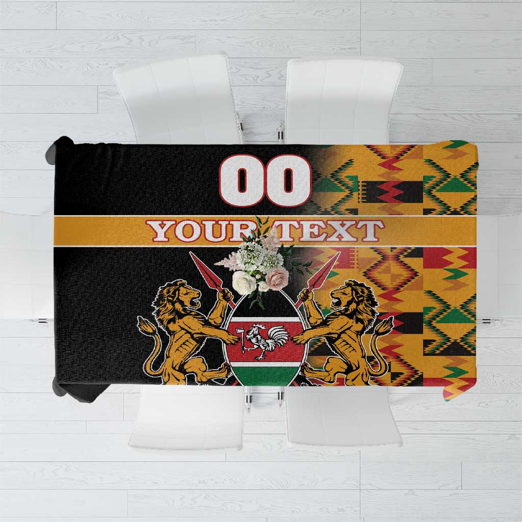 Custom Kenya Coat Of Arms Tablecloth With Kente Patterns - Wonder Print Shop