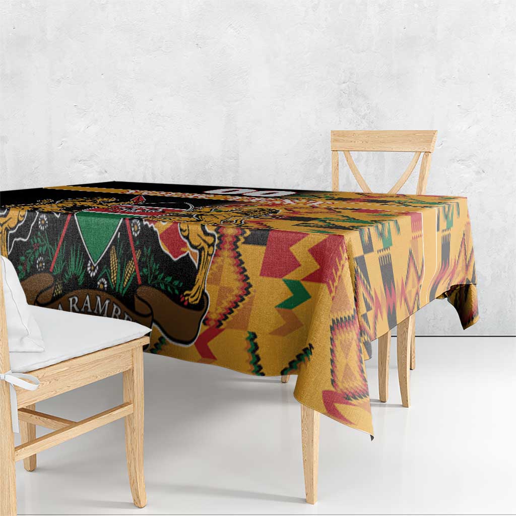 Custom Kenya Coat Of Arms Tablecloth With Kente Patterns - Wonder Print Shop