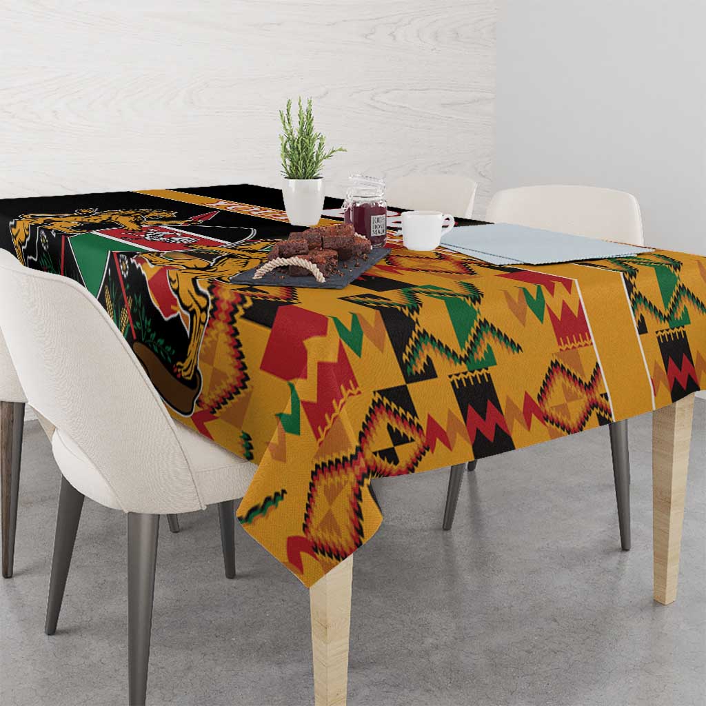 Custom Kenya Coat Of Arms Tablecloth With Kente Patterns - Wonder Print Shop