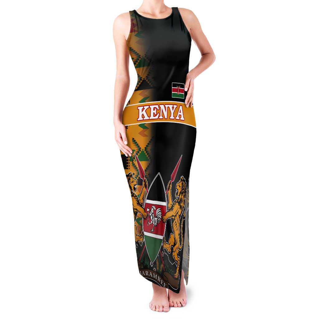 Custom Kenya Coat Of Arms Tank Maxi Dress With Kente Patterns - Wonder Print Shop