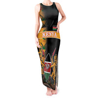 Custom Kenya Coat Of Arms Tank Maxi Dress With Kente Patterns - Wonder Print Shop