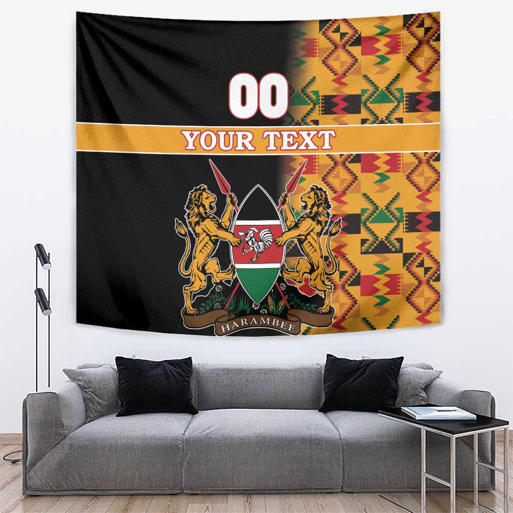Custom Kenya Coat Of Arms Tapestry With Kente Patterns - Wonder Print Shop
