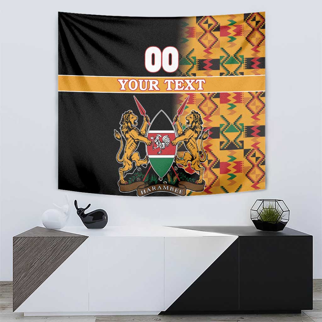Custom Kenya Coat Of Arms Tapestry With Kente Patterns - Wonder Print Shop