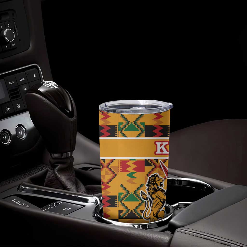 Kenya Coat Of Arms Tumbler Cup With Kente Patterns - Wonder Print Shop