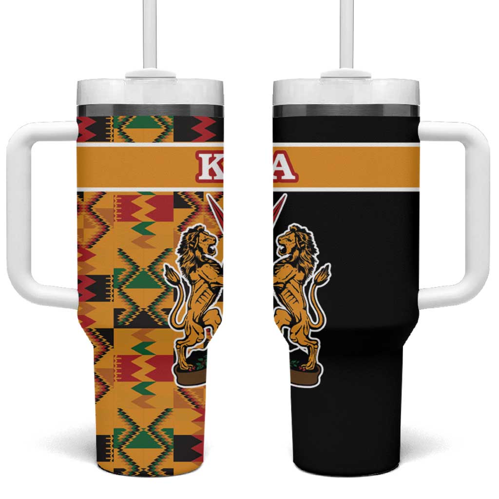 Kenya Coat Of Arms Tumbler With Handle With Kente Patterns - Wonder Print Shop