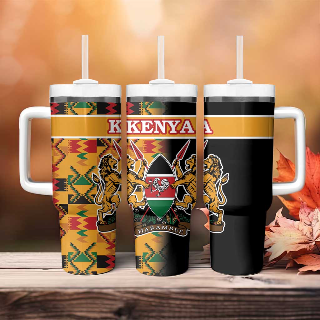 Kenya Coat Of Arms Tumbler With Handle With Kente Patterns - Wonder Print Shop