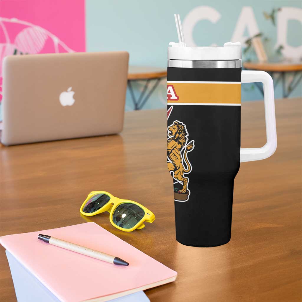 Kenya Coat Of Arms Tumbler With Handle With Kente Patterns - Wonder Print Shop