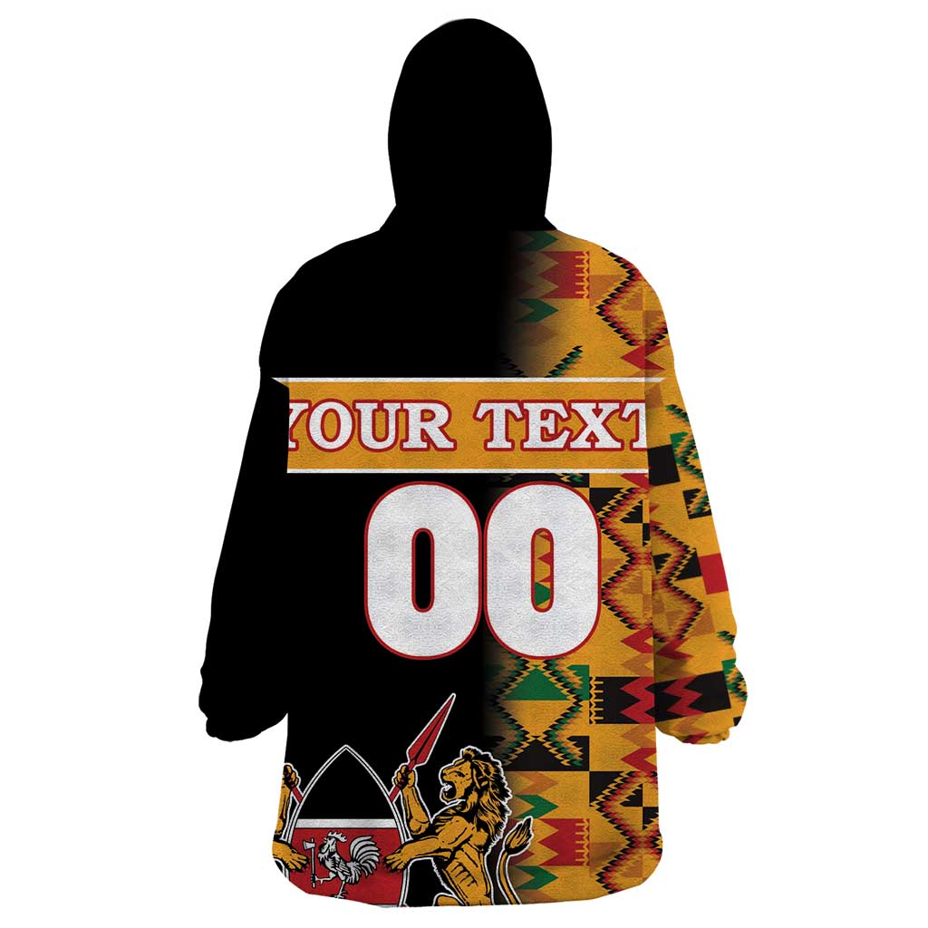 Custom Kenya Coat Of Arms Wearable Blanket Hoodie With Kente Patterns - Wonder Print Shop