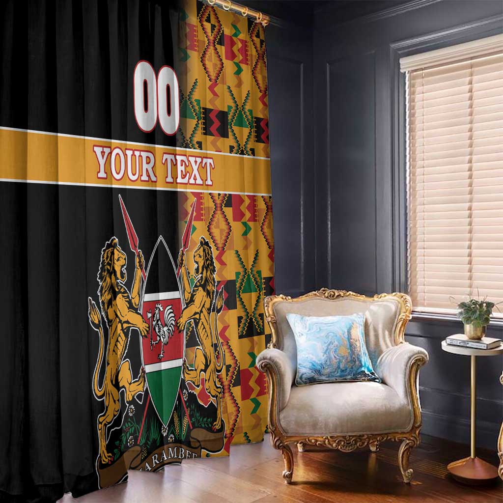 Custom Kenya Coat Of Arms Window Curtain With Kente Patterns - Wonder Print Shop