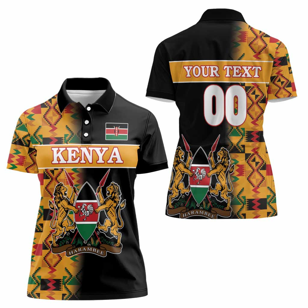 Custom Kenya Coat Of Arms Women Polo Shirt With Kente Patterns - Wonder Print Shop