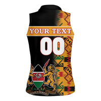 Custom Kenya Coat Of Arms Women Sleeveless Polo Shirt With Kente Patterns - Wonder Print Shop