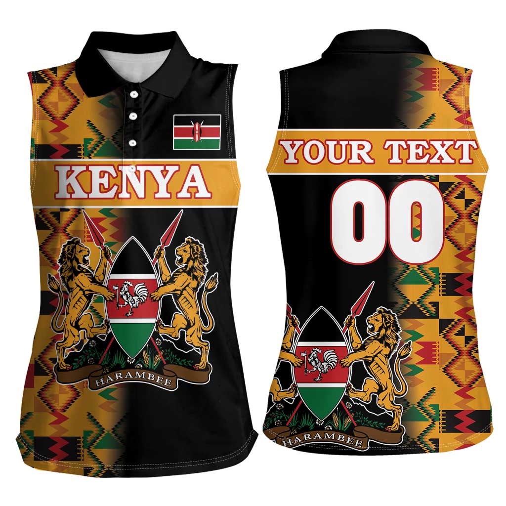 Custom Kenya Coat Of Arms Women Sleeveless Polo Shirt With Kente Patterns - Wonder Print Shop