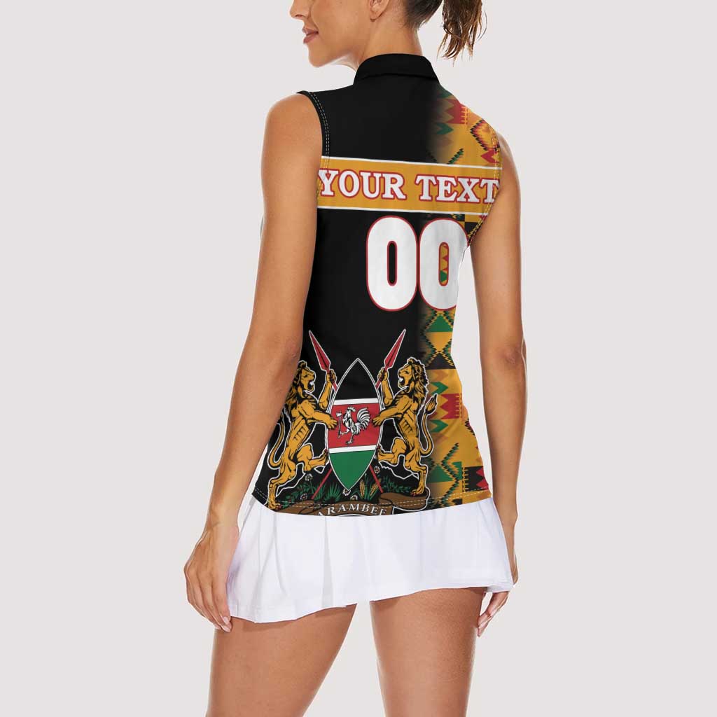 Custom Kenya Coat Of Arms Women Sleeveless Polo Shirt With Kente Patterns - Wonder Print Shop