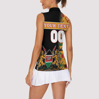 Custom Kenya Coat Of Arms Women Sleeveless Polo Shirt With Kente Patterns - Wonder Print Shop
