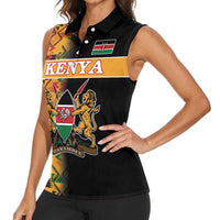Custom Kenya Coat Of Arms Women Sleeveless Polo Shirt With Kente Patterns - Wonder Print Shop
