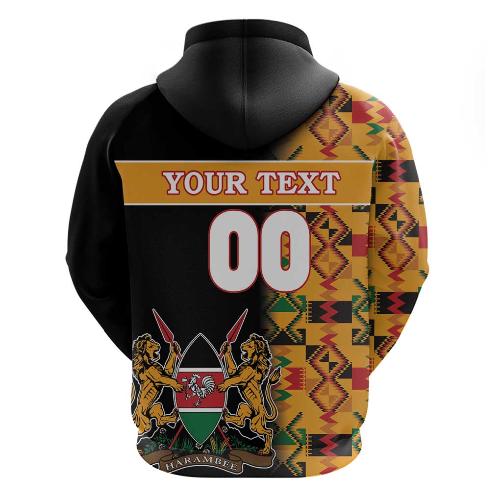 Custom Kenya Coat Of Arms Zip Hoodie With Kente Patterns - Wonder Print Shop