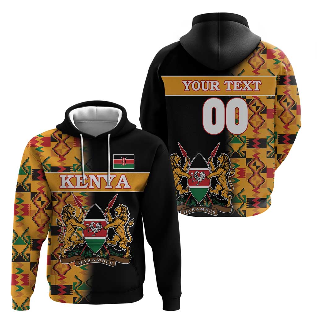 Custom Kenya Coat Of Arms Zip Hoodie With Kente Patterns - Wonder Print Shop