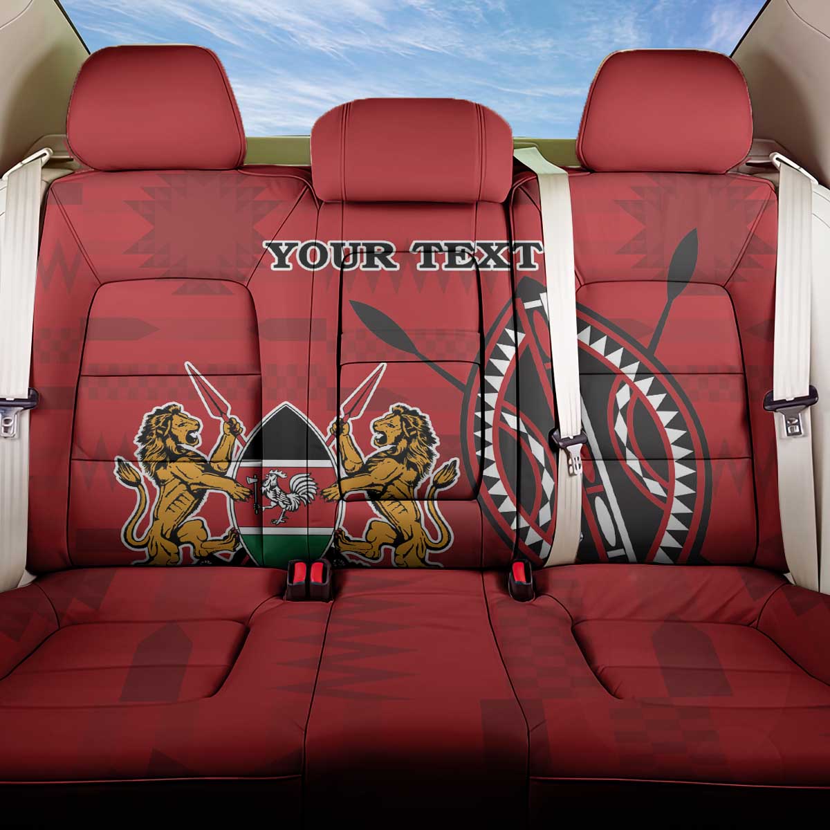 Personalized Kenya Coat Of Arms Back Car Seat Cover Ethnic Seamless Pattern - Wonder Print Shop